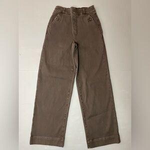 Spanx Stretch Twill Cropped Wide Leg Pants Cedar Brown Tan Size Small